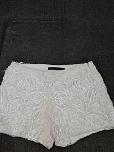 Zara Pearl Embellished Lace Short  Beaded Zipper