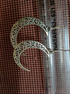 Silver Crescent Moon Dangle Earrings