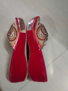 Embellished Red &amp; Gold Sandals - Size 11