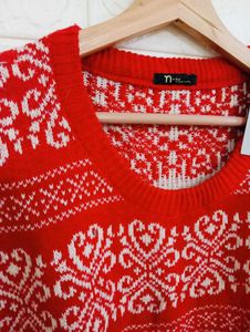 Red Patterned Knit Sweater