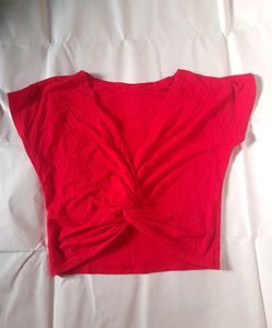 Red Cropped Twist Tied Top Xs Girl Fitted Crop Tee