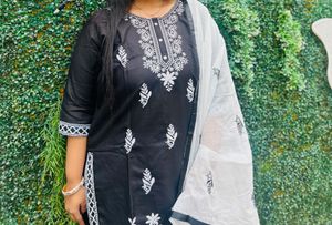 Black & White Embroidered Kurti Set