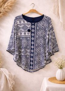Stylish Patterned Geometric Cape Top 💠
