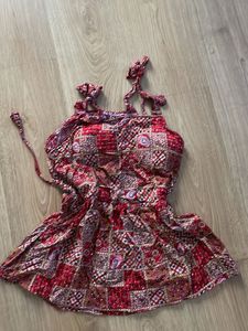 Red Patterned Ethnic Top Padded
