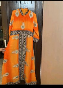 Orange Embellished Kurta Set