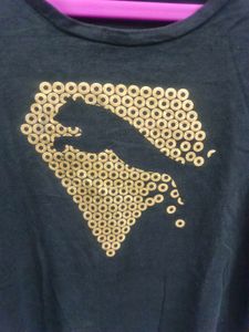 Puma Black T Shirt With Gold Diamond Logo
