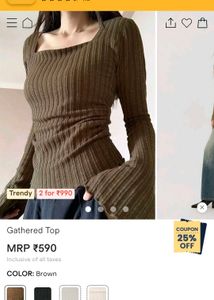 Brown Ribbed Bell Sleeve Top