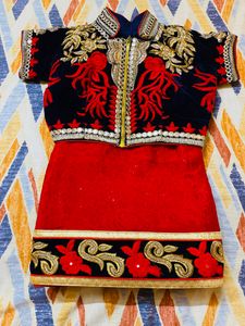 DESIGNER RED RICH SAREE STITCHED VELVET  BLOUSE