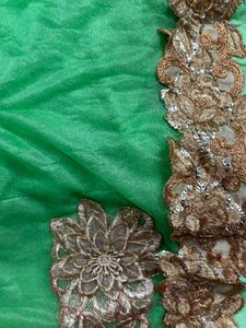 Green Fabric with Gold Embroidery
