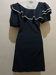 Korean Pintrest Black Dress with White Trim