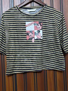 Two Striped Mickey Mouse Graphic Tee