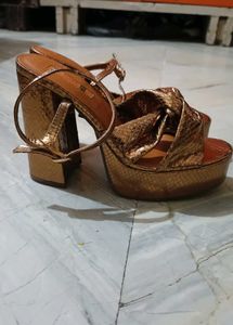 Gold Snakeskin Platform Heels
