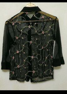 Floral Embroidered Mesh Top