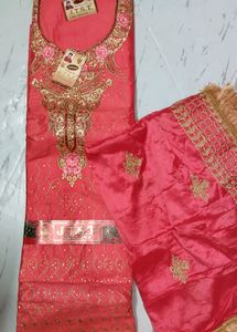 Unstitched Suit Material 3pc Fabric Magenta