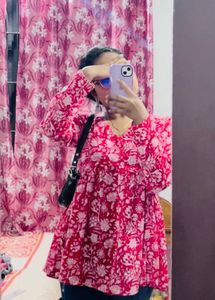 Beautiful Floral Peplum Full Sleeves Short Kurti