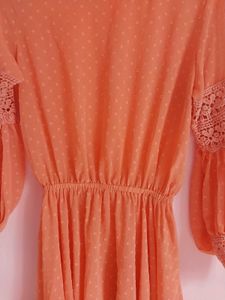 Peach Lace Trim Mini Dress