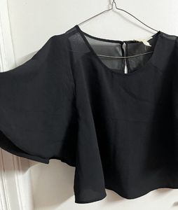 Black Butterfly Flare Shoulder Top