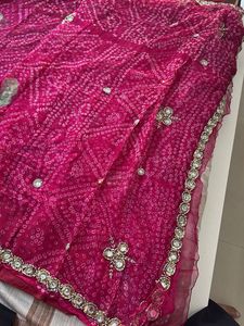 Pink Bandhani Saree with Embellishments