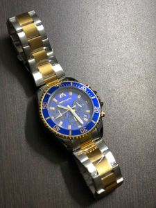 Megalith Men&#39;s Blue and Gold Chronograph Watch