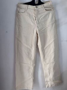 Beige Straight Leg Jeans