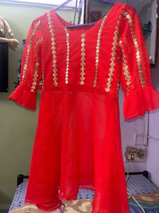 Red Embellished Dress With Dupatta
