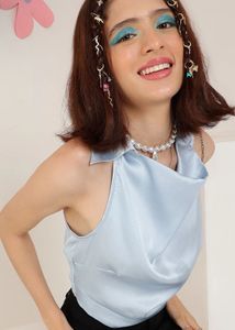 Cute Blue Cowl Neck Top