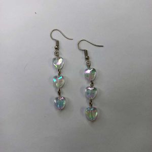 Handmade Long Clear Heart Earrings