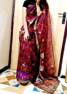 Deep Purple-wine Complete Piku Faul Net Saree...