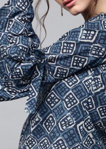 AKS Women Blue &amp; Off-White Ethnic Print Kurta