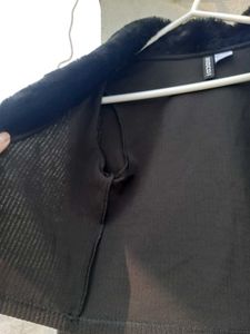H&amp;M Ribbed Crop Tie Up Cardigan Black For Women