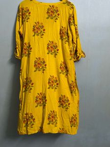 Mustard Floral Cotton Kurti