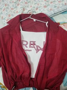 Red Crop Shirt &amp; Graphic Tank Set