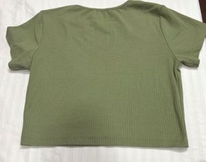 Green Ribbed Crop Top