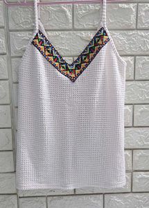 Embroidered Cream Tank Top