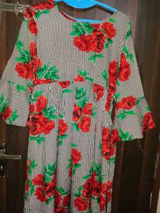 New Modern Stylish Grey Rose Print Long Dress