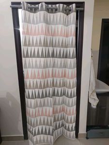 Geometric Print White Curtains