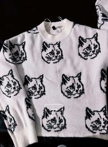 White Cat Print Sweater