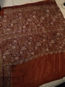 Rust Orange Brown Printed Designer Saree