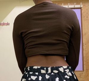 Brown Long Sleeve Crop Top