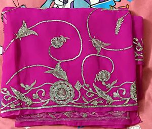 Pink Saree with Silver Embroidery