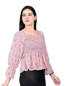 Pink Floral Smocked Peplum Top