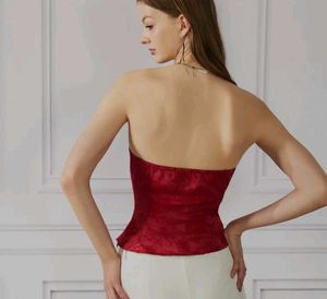 Gathered red tube top