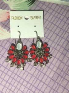 Red Flower Dangle Earrings