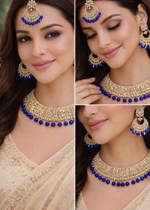 Gold Plated Blue Kundan Jewellery Set for Women