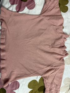 Cute Pink Ruffle Trim Sweater