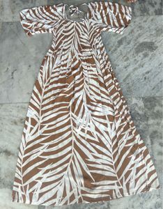 Brown &amp; White Leaf Print Dress