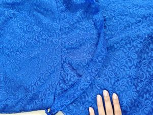 Blue Lace CUTE DRESS WITH belt And Zip