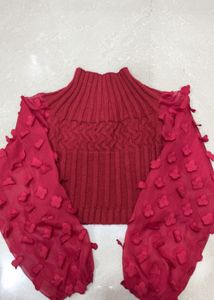 Red Knit &amp; Chiffon Top