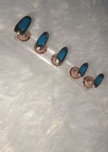 Blue Aura Silver Chrome Press On Nails