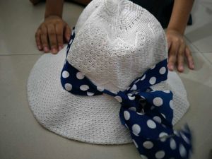 White Hat For Girls Polka Dot Sun